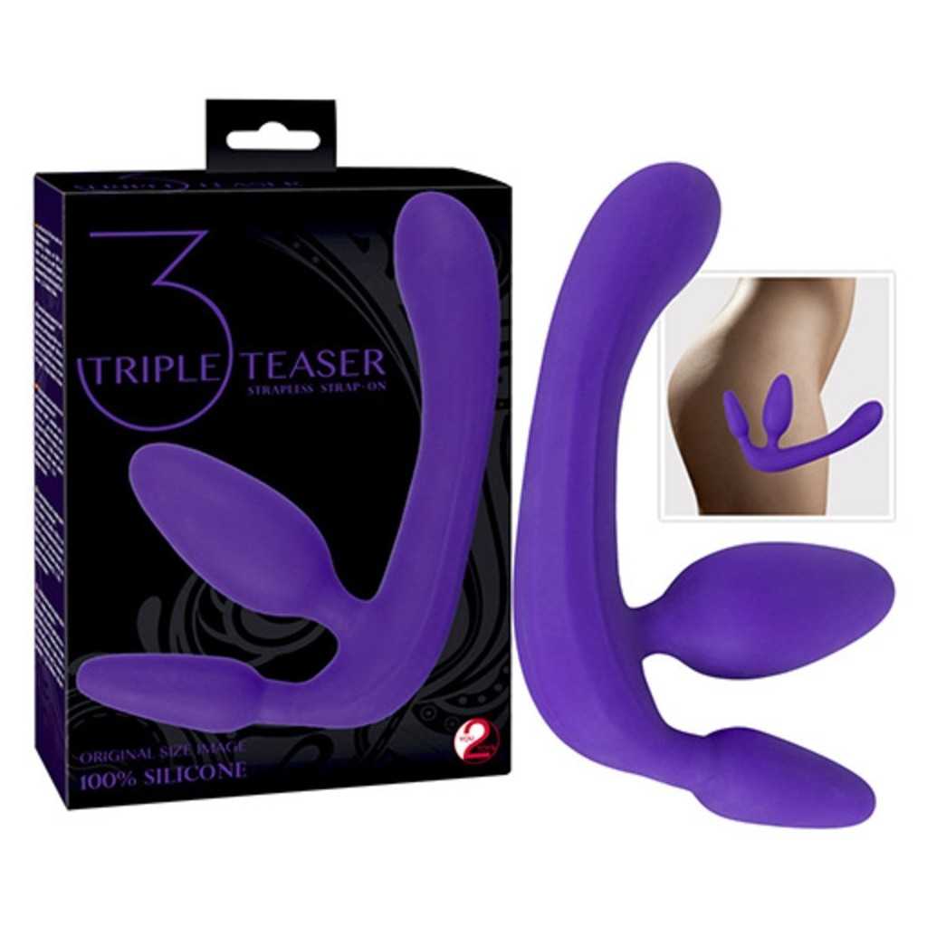 Fallo anale vaginale indossabile senza imbragatura triple purply