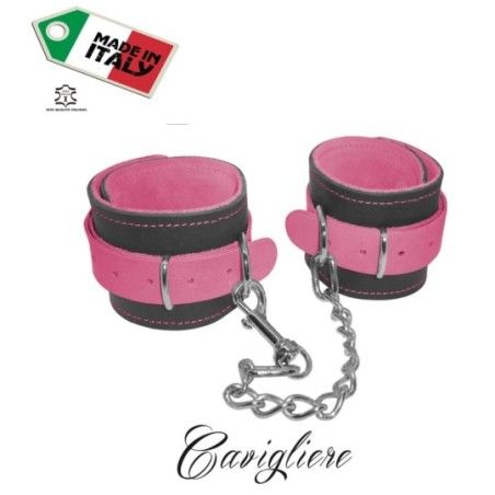Cavigliere BDSM moschettone vera pelle rosa