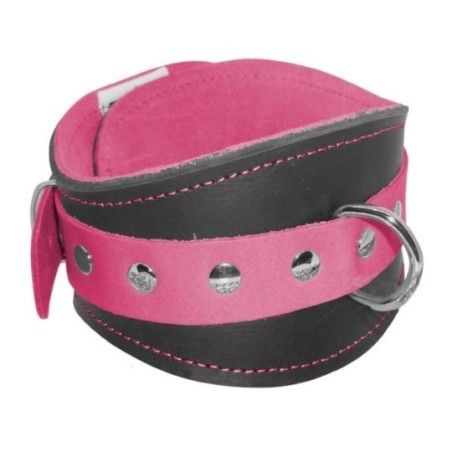 Collare BDSM vera pelle nero rosa