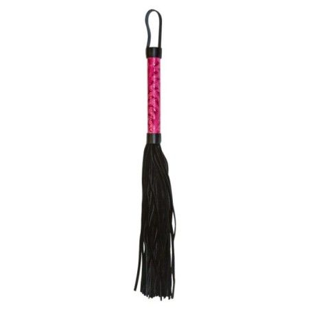 Frusta flogger in pelle nera rosa 50 cm