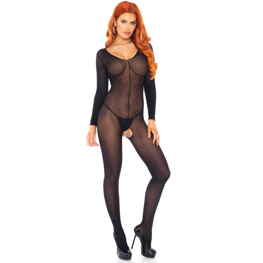 Tuta sleeves long black leg avenue