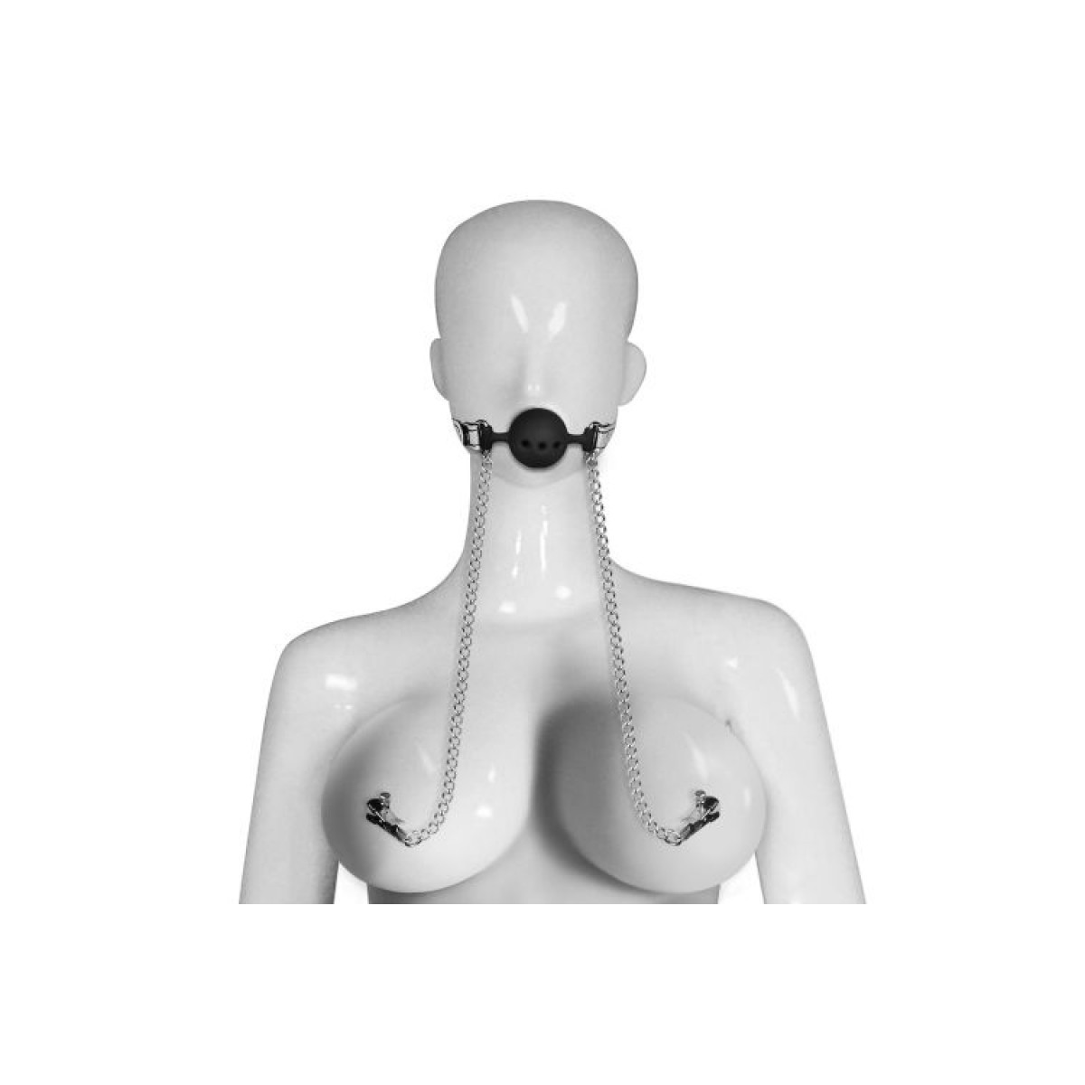 Morso bondage con pinze per capezzoli Breathable Ball Gag with Nipple Clamp
