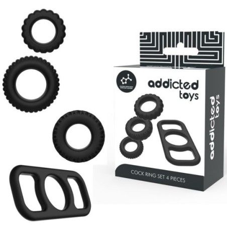 Kit 4 anelli fallici neri Addicted toys