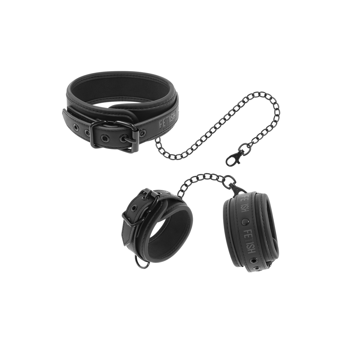 Collare con manette FETISH SUBMISSIVE COLLAR AND WRIST CUFFS VEGAN LEATHER