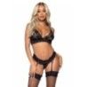 Completo intimo 3 pz pizzo floreale nero