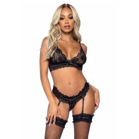 Completo intimo 3 pz pizzo floreale nero