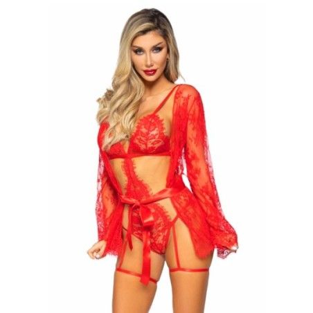 Completo sexy pizzo 3 pz rosso