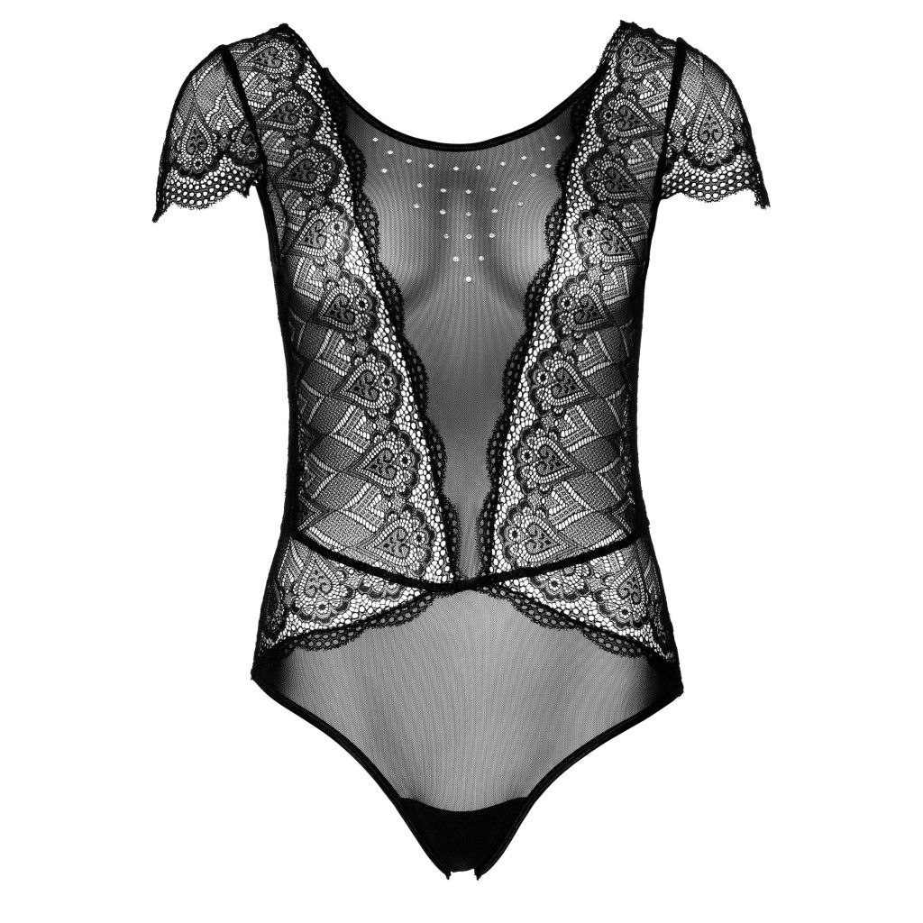 Body Sexy Manica Corta in Pizzo con Strass