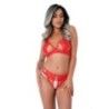 Completo sexy 3 pz pizzo rosso con mascherina Completo sexy 3 pz pizzo rosso con mascherina