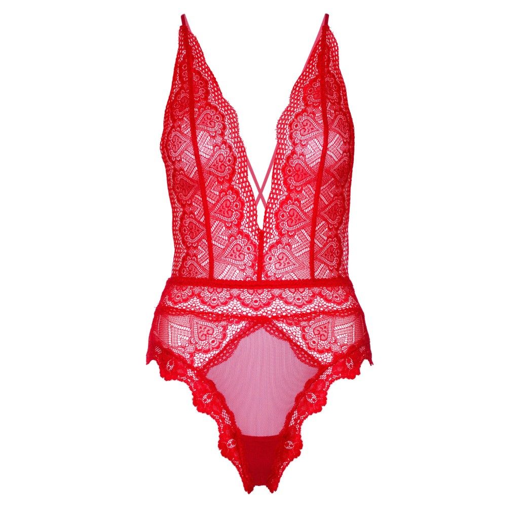 Body sexy scollo V rosso