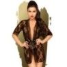 Kimono in pizzo con cintura in raso nero