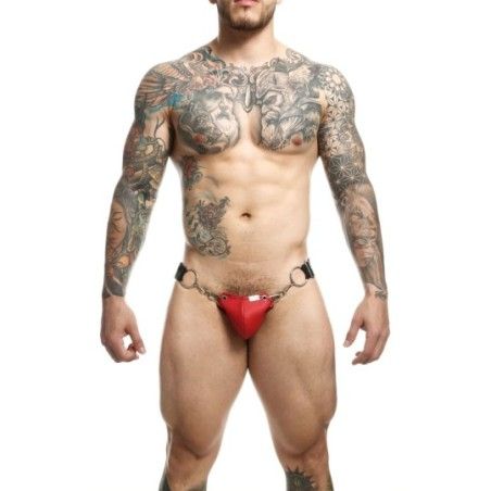 Jockstrap sexy rosso con catena + clip Dngeon
