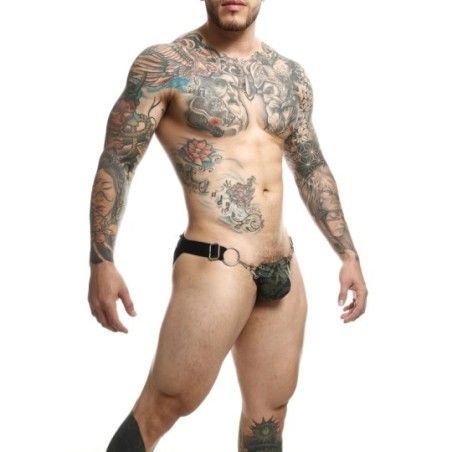 Jockstrap verde militare catena + clip Dngeon