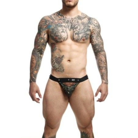 Jockstrap verde mimetico con borchie Dngeon
