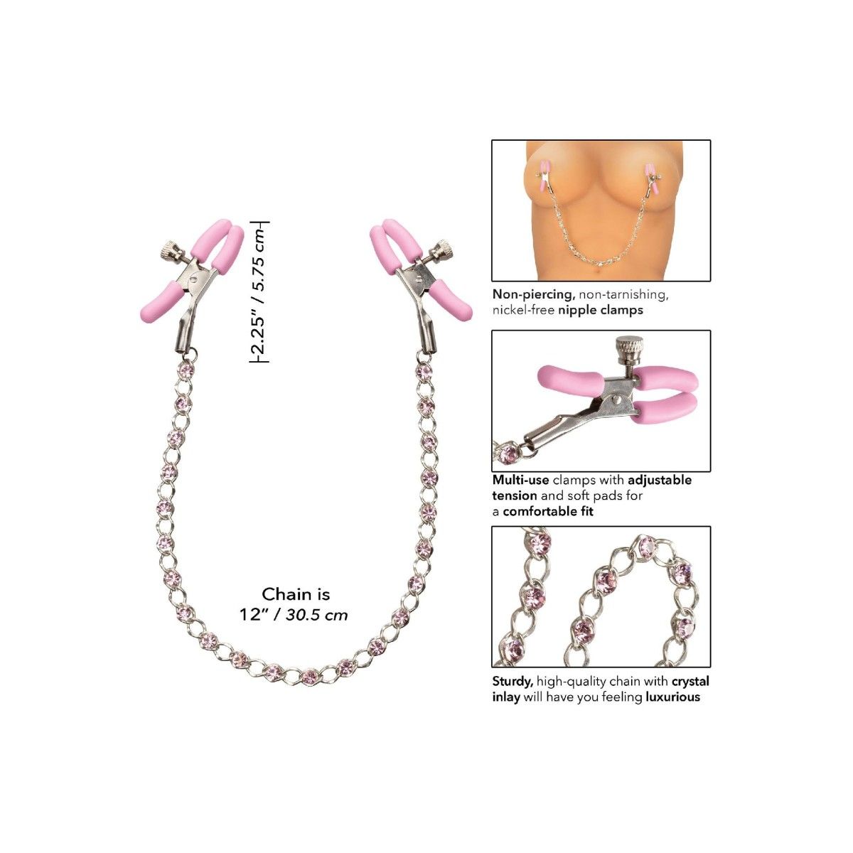 Strizza capezzoli rosa Crystal Chain Nipple Clamps