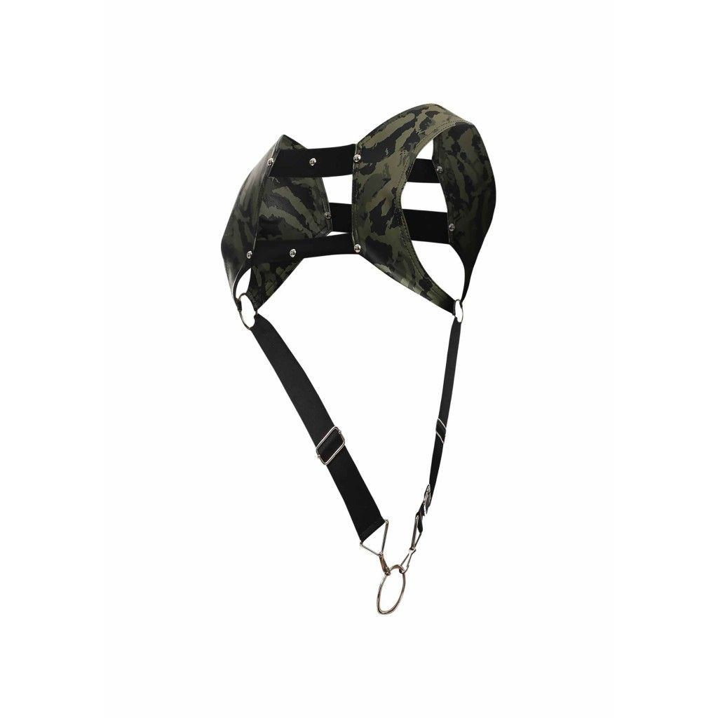 Imbragatura verde militare con anello fallico DNGEON Top Cockring Harness