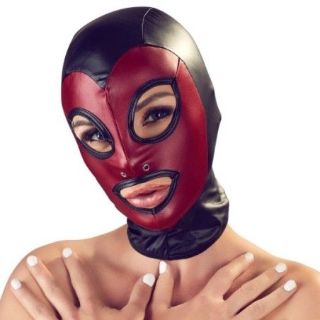 Maschera fetish testa nera rossa Bad Kitty