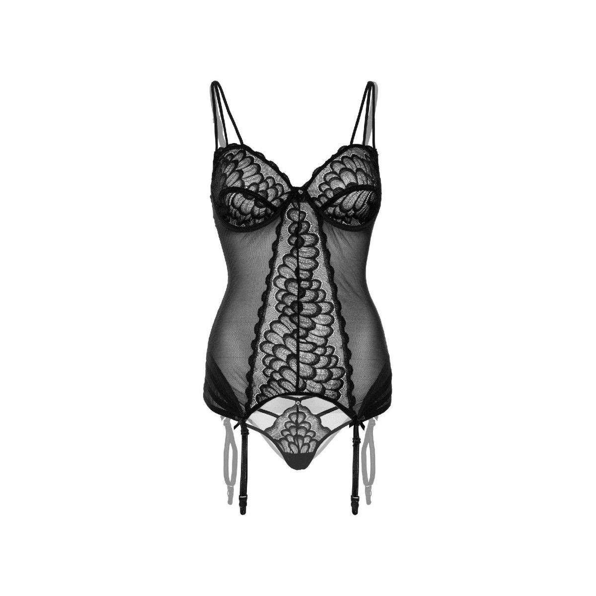 Guepiere nera con slip brasiliana in pizzo