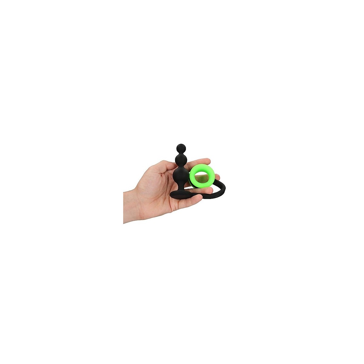 Anello fallico con plug Beads Butt Plug with Cock Ring - GitD - Neon Green/Black