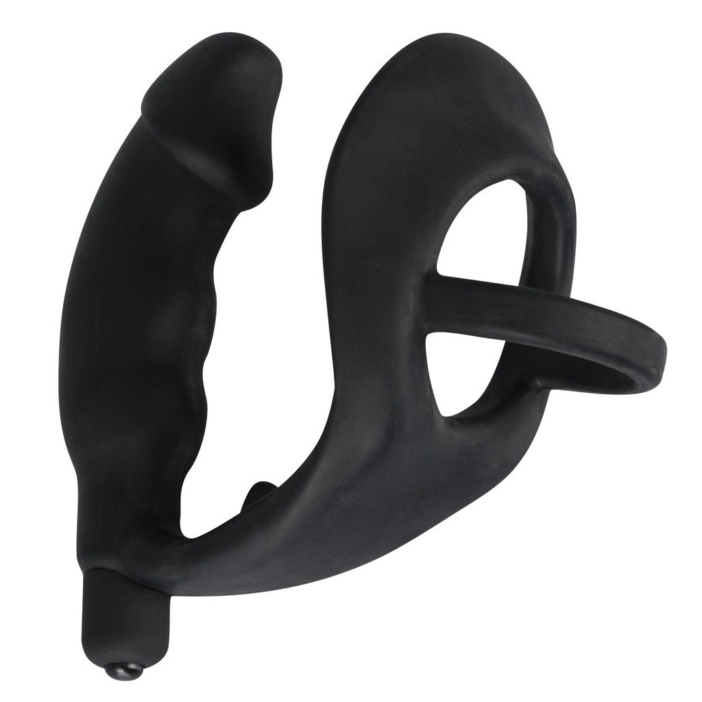 vibratore anale dildo con anello fallico indossabile plu vibrante fallo in silicone nero the black