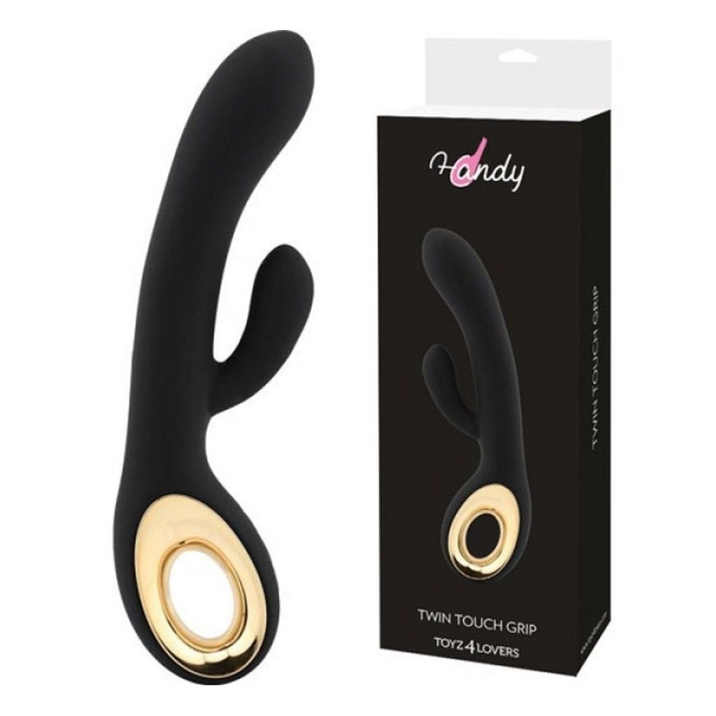 Vibratore rabbit nero doppio con stimolatore clitoride in silicone e ricaricabile dildo vibrante