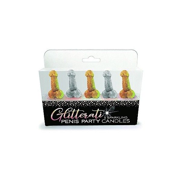 Candeline pene divertenti glitterate 5 pz