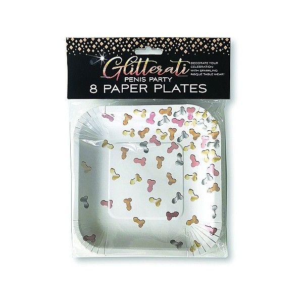 Piatti stampati pene glitterati 8 pz