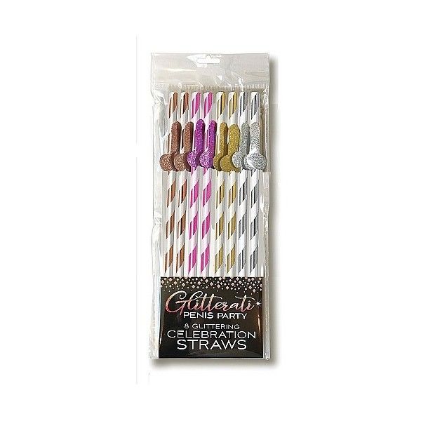 Cannucce divertenti glitterate pene 8 pz