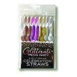 Cannucce da cocktail glitterate pene 8 pz Cannucce da cocktail glitterate pene 8 pz