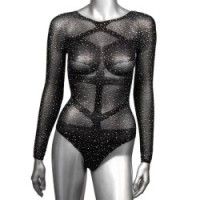 Body donna strass manica lunga nero S/L