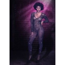 Tuta sexy donna con strass nera S/L Tuta sexy donna con strass nera S/L