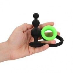 Plug Anale sfere con anello pene verde fluo Plug Anale sfere con anello pene verde fluo