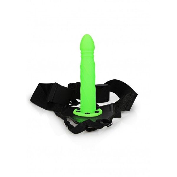 Fallo Strap-On Twisted 20 cm verde fluo/nero