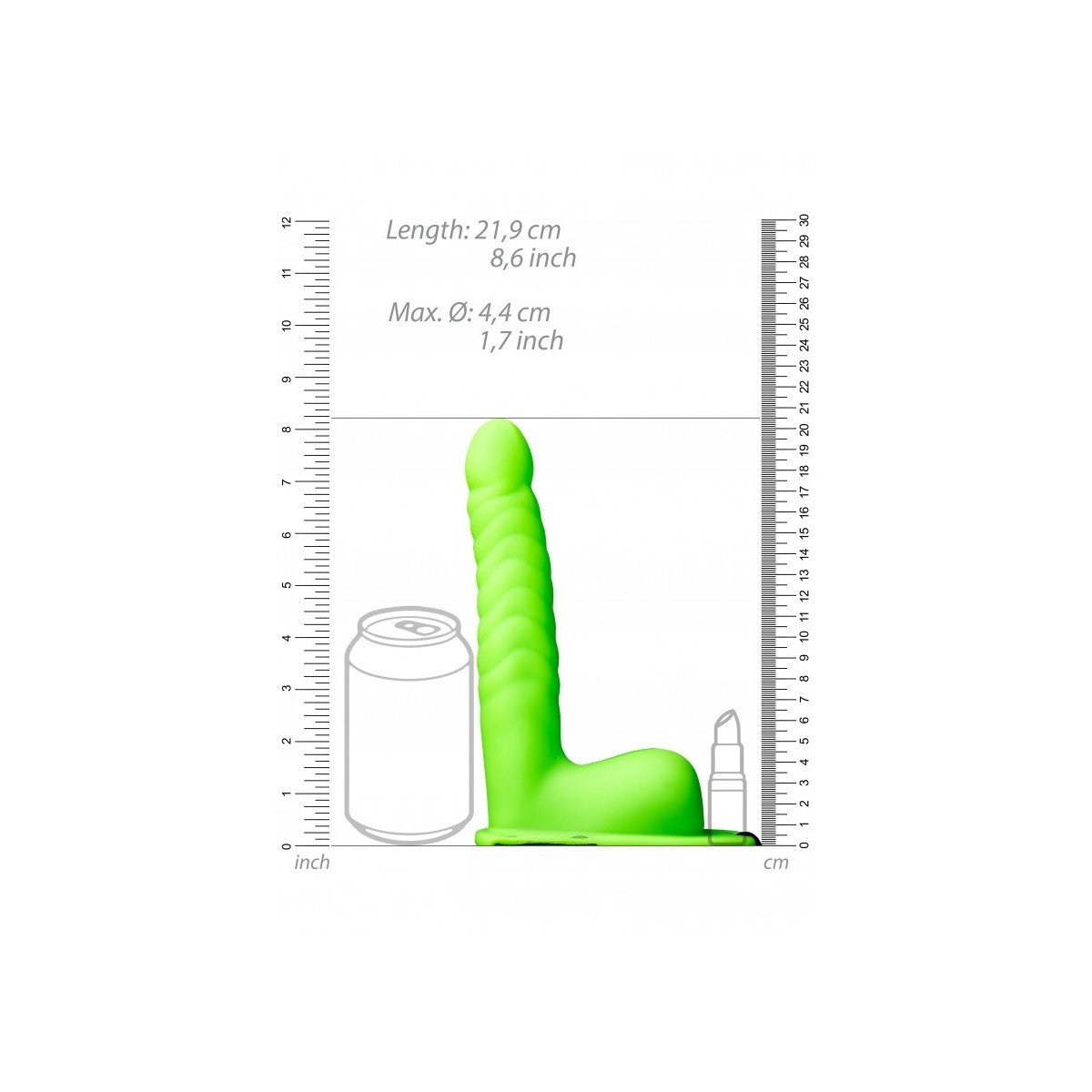 Fallo cavo indossabile Ribbed Hollow Strap-on Balls - 8'' / 21 cm - GitD - Green