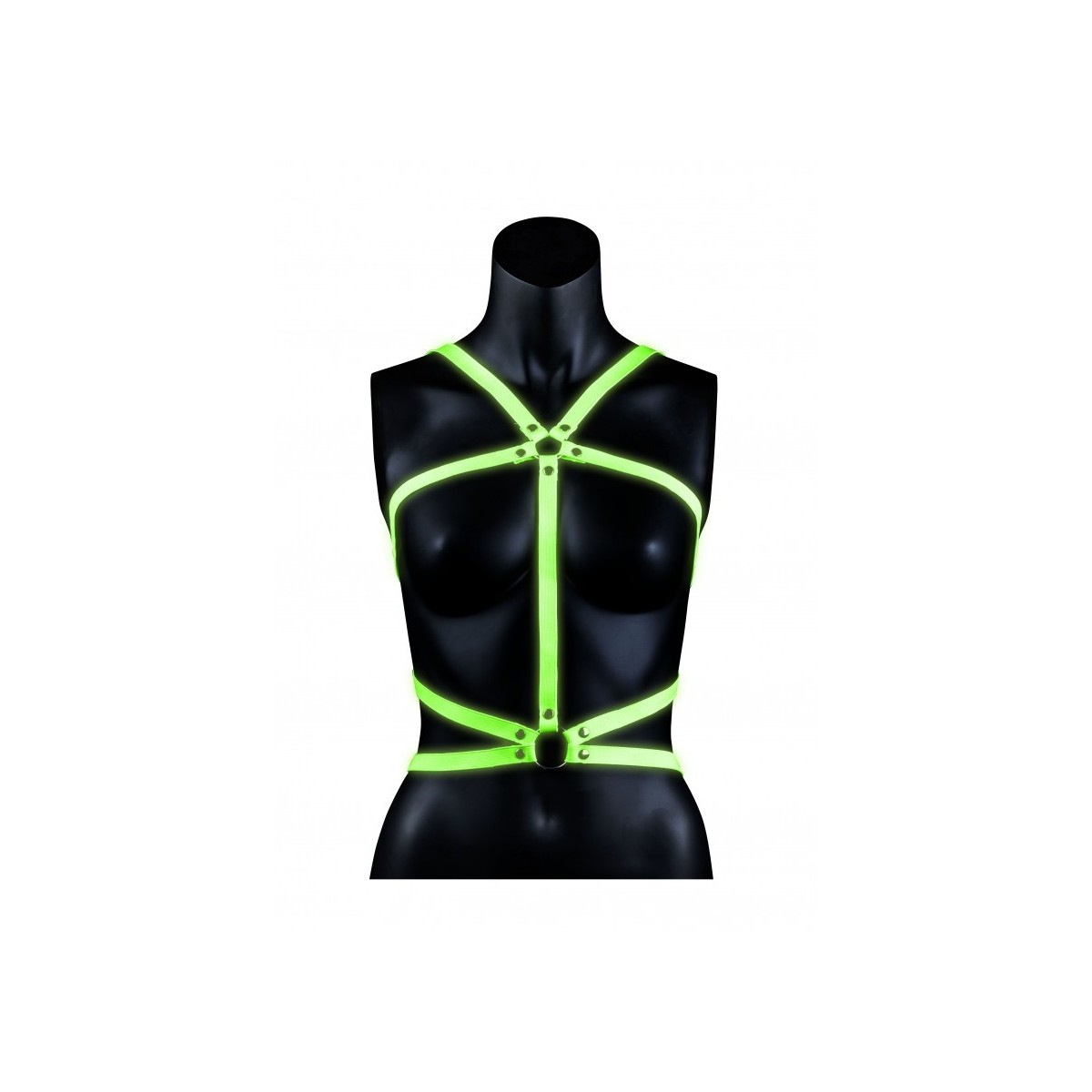 Pettorina bondage body Harness - Glow in the Dark - Neon Green/Black