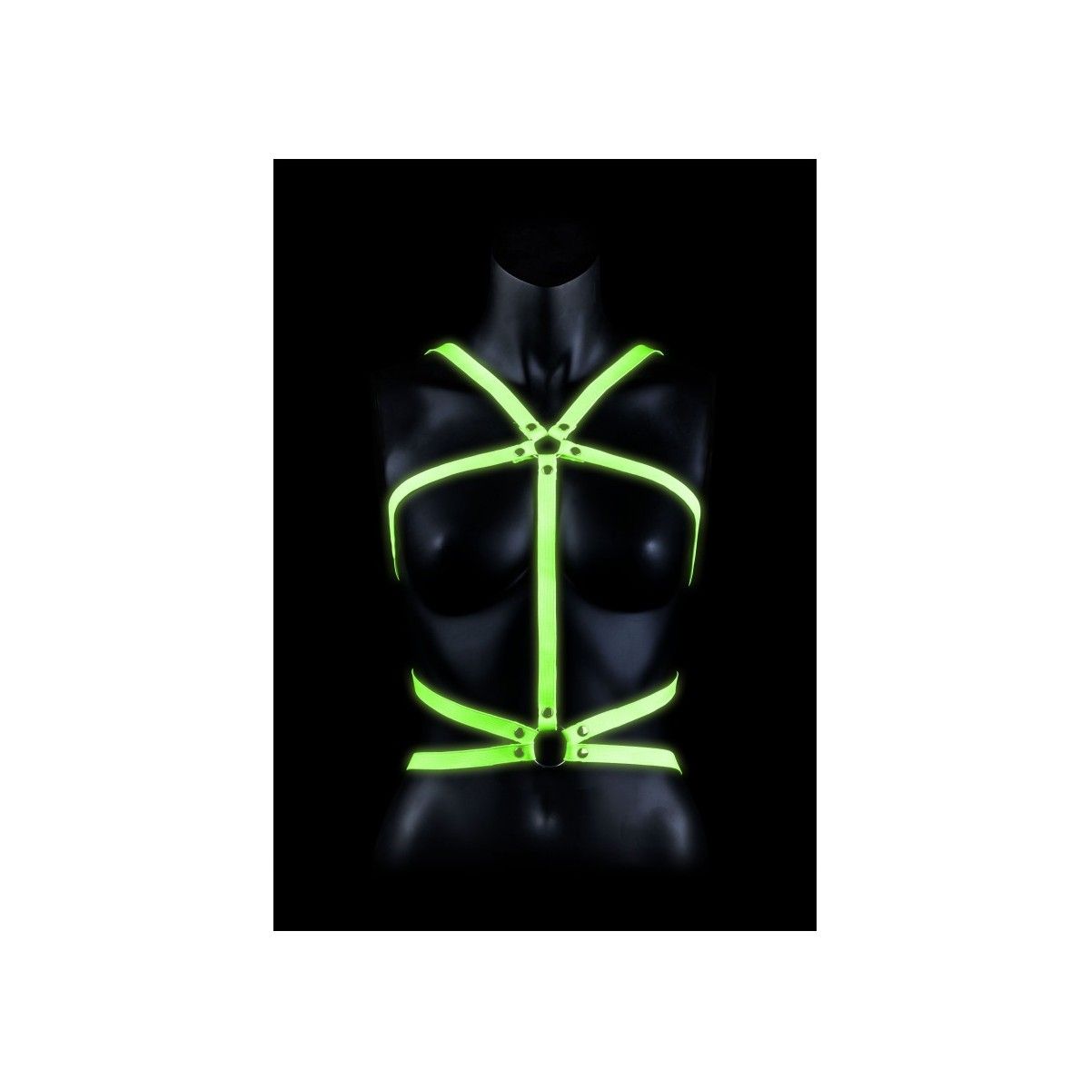 Pettorina bondage body Harness - Glow in the Dark - Neon Green/Black