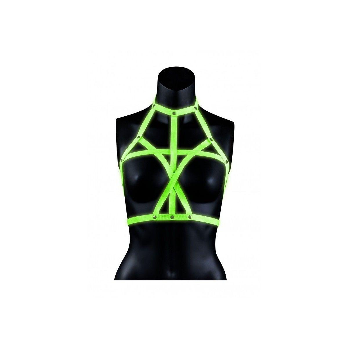 Pettorina bondage Bra Harness - Glow in the Dark - Neon Green/Black