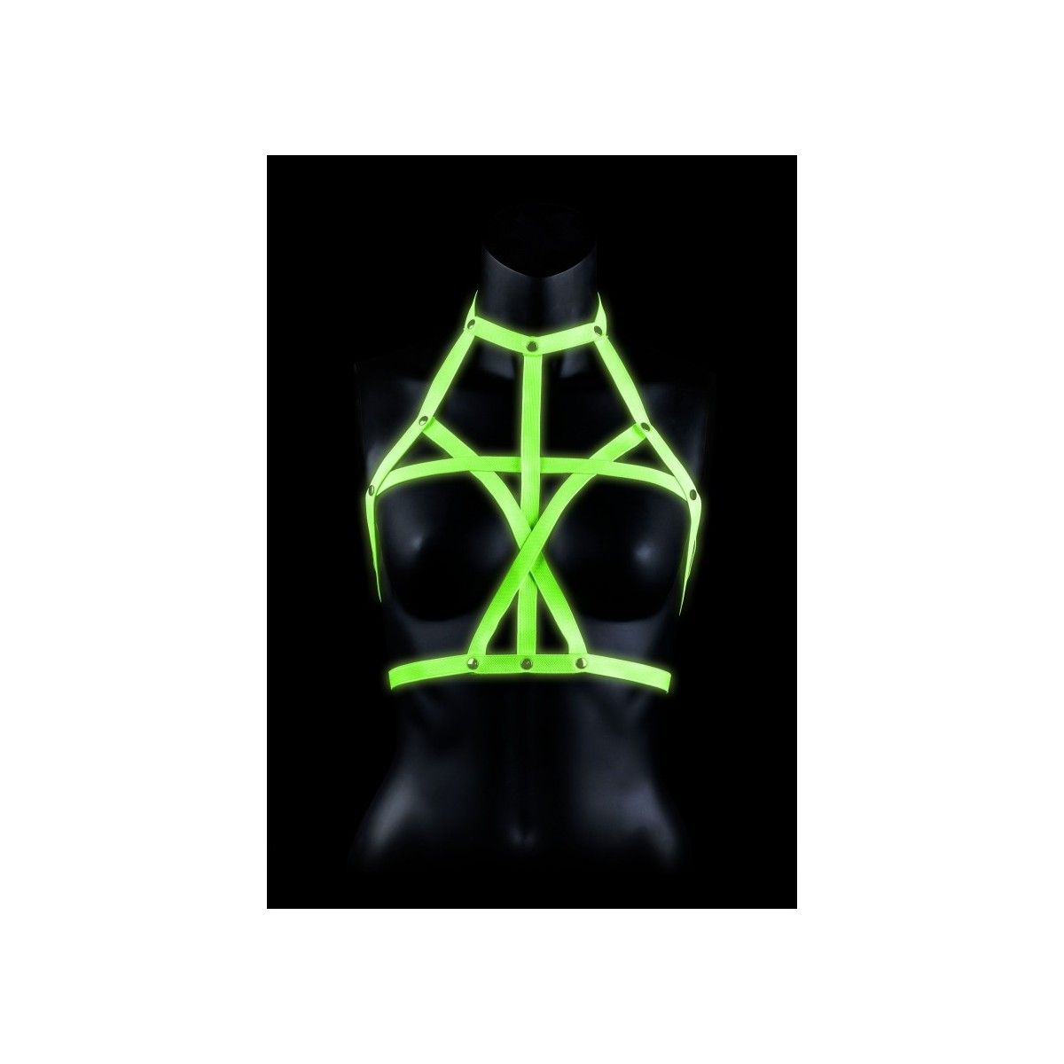 Pettorina bondage Bra Harness - Glow in the Dark - Neon Green/Black