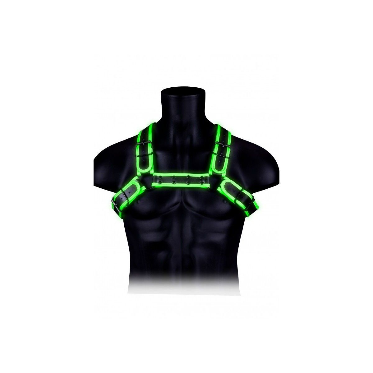 Pettorina sadomaso fosforescente Buckle Bulldog Harness - GitD - Neon Green/Black