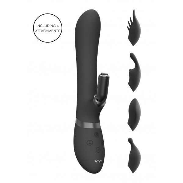Vibratore rabbit Chou nero con 4 accessori