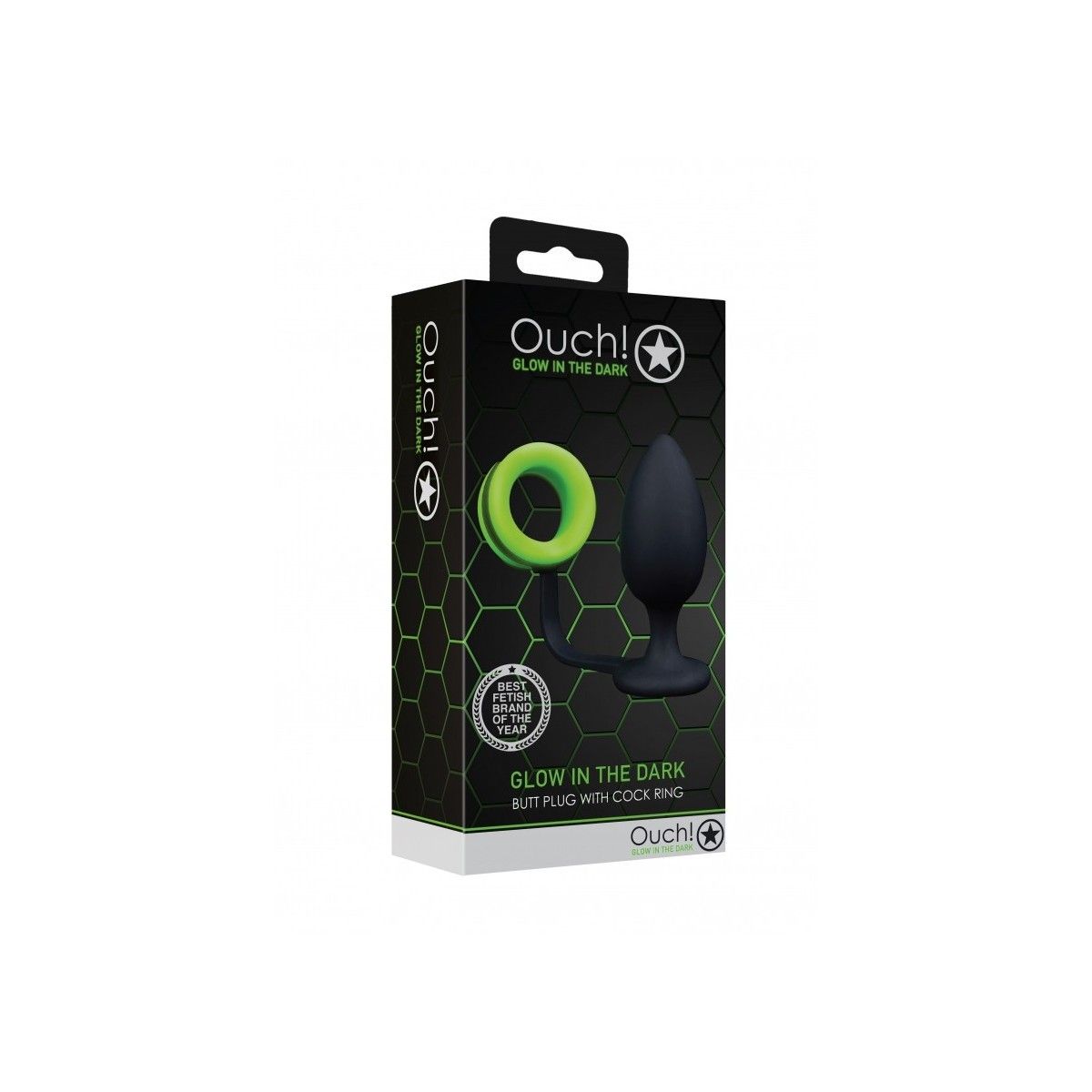 Plug con anello fallico Butt with Cock Ring GitD Neon Green/Black