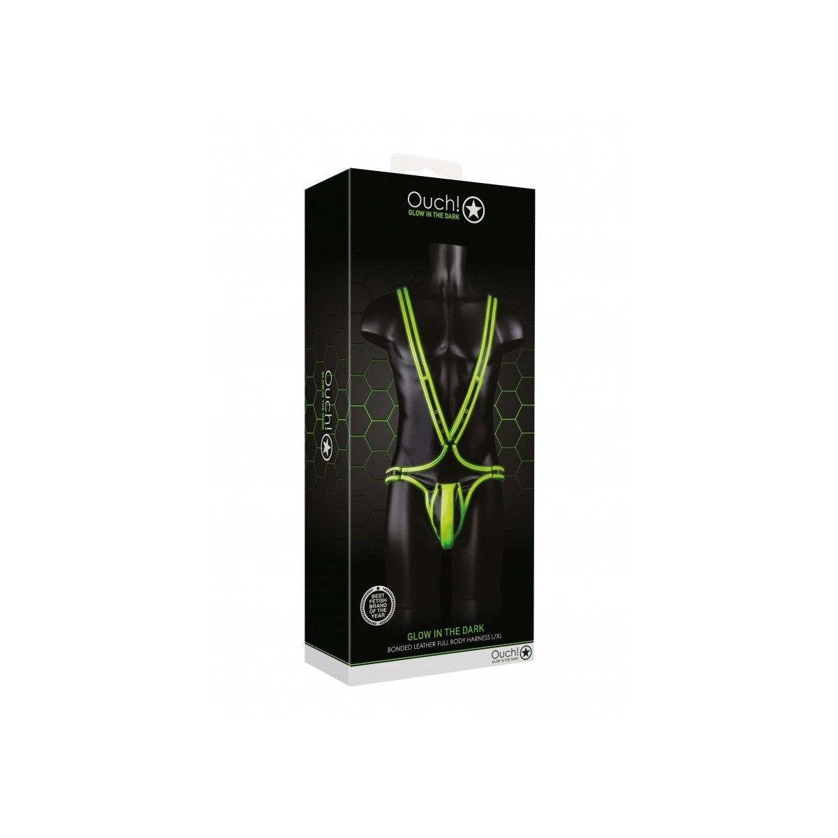 Imbragatura bondage Full Body Harness GitD Neon Green/Black