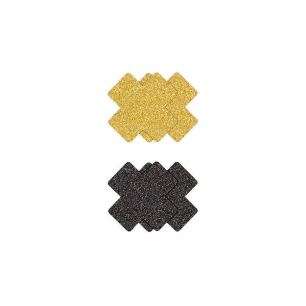 Copri-capezzoli croce glitter 2 paia oro/nero
