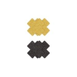 Copri-capezzoli croce glitter 2 paia oro/nero Copri-capezzoli croce glitter 2 paia oro/nero
