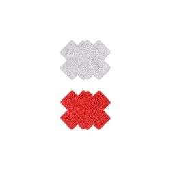 Copri-capezzoli croce 2 paia rosso/argento Copri-capezzoli croce 2 paia rosso/argento