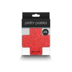 Copri-capezzoli croce 2 paia rosso/argento Copri-capezzoli croce 2 paia rosso/argento