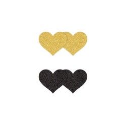 Copri-capezzoli cuore glitter 2 paia oro/nero Copri-capezzoli cuore glitter 2 paia oro/nero
