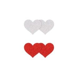 Copri-capezzoli cuore 2 paia rosso/argento Copri-capezzoli cuore 2 paia rosso/argento