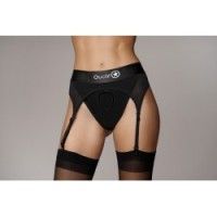 Slip con vibrazione e reggicalze strapon nero
