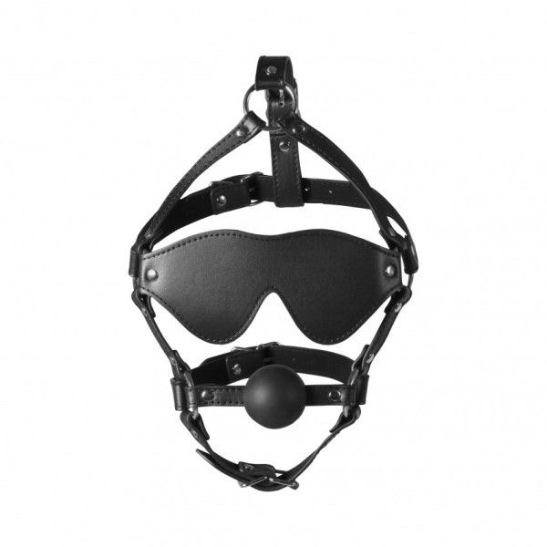 Imbracatura viso con maschera e ball gag nera